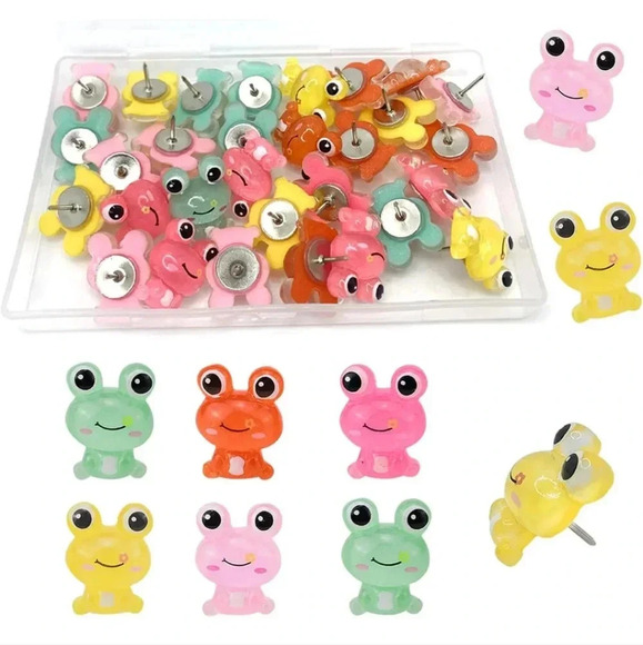 30 pcs Frog Push Pins Animal Thumbtacks Cork Board Pushpins for Photos Memo Wall - Picture 1 of 6